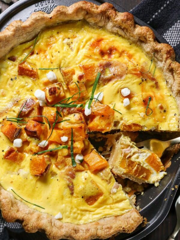 Roasted Butternut Squash, Goat Cheese, and Prosciutto Quiche with All-Butter Crust