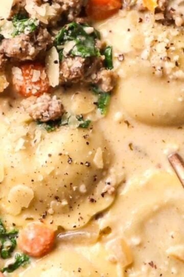 ravioli soup with spicy italian sausage