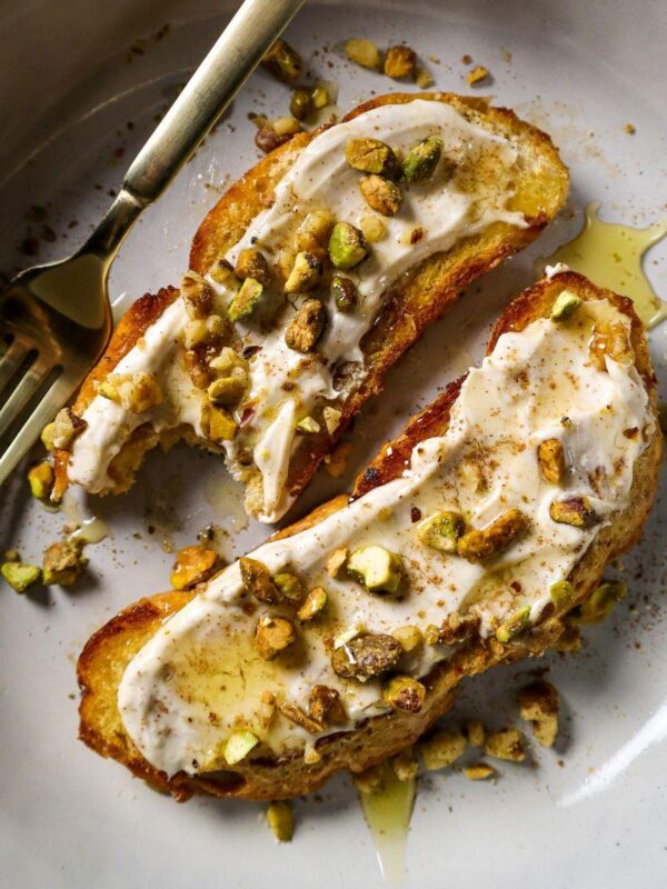 Honey Whipped Goat Cheese on Butter-Fried Toast