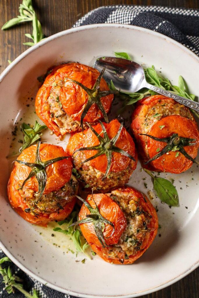 Stuffed Tomatoes- Must Love Garlic 