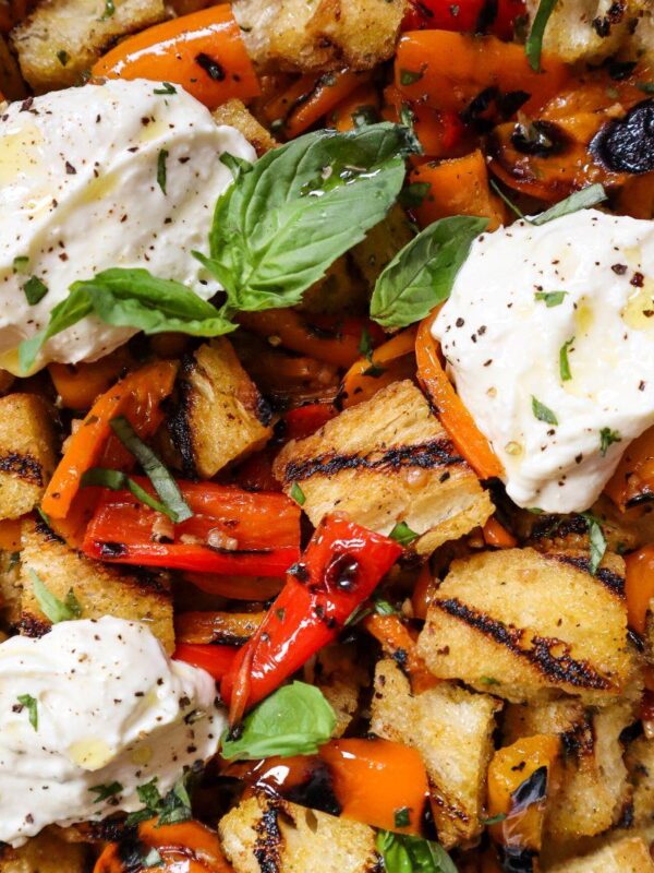 Grilled Sweet Pepper Panzanella Salad with Whipped Feta
