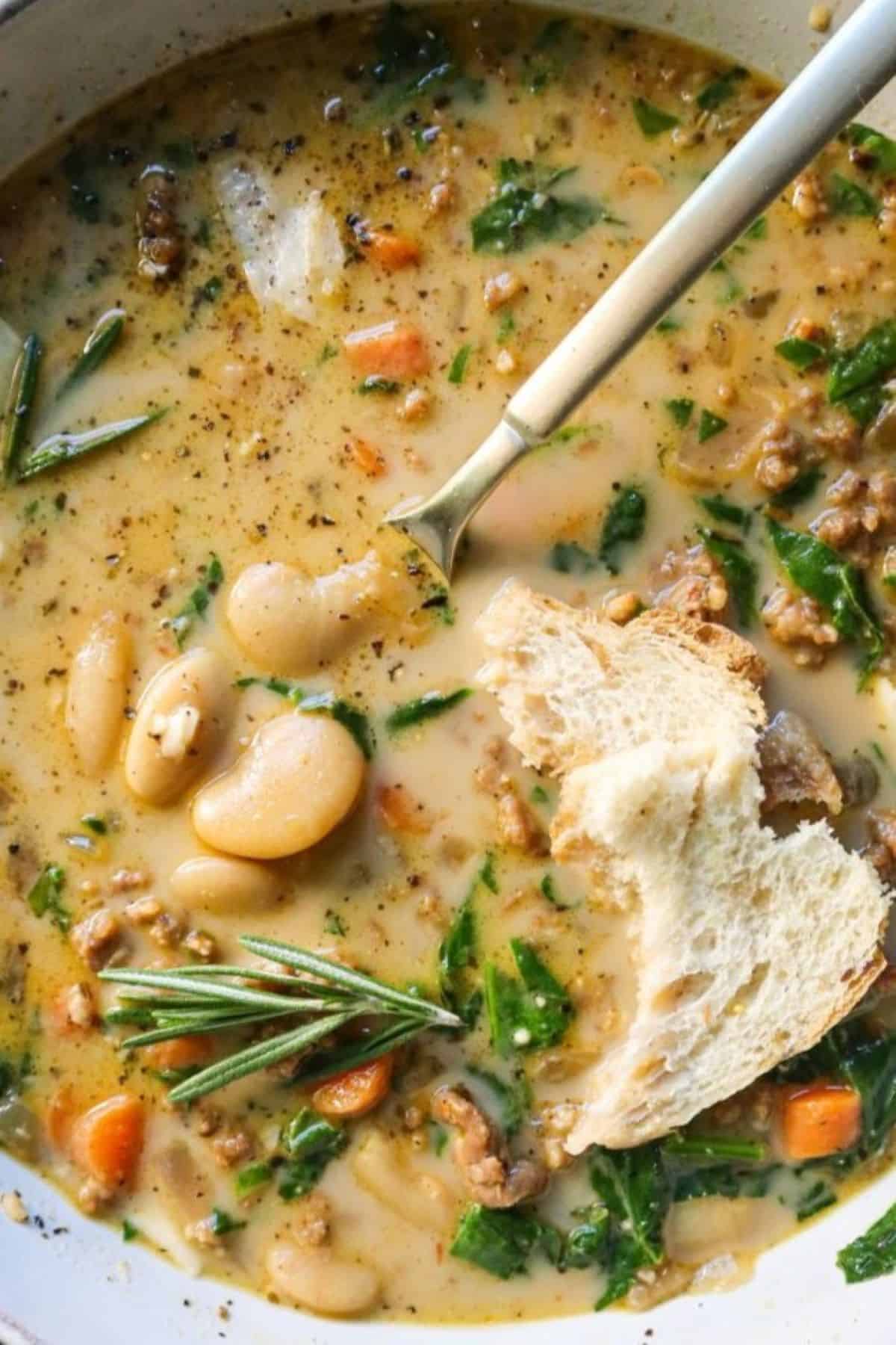 sausage and bean soup in pot