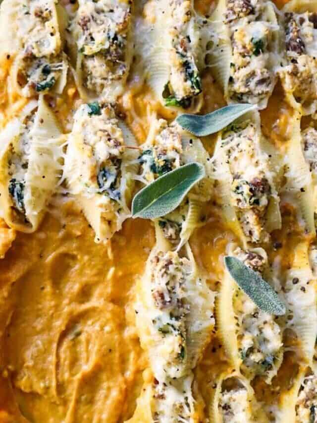 Cheesy Pumpkin & Sausage Stuffed Pasta Shells