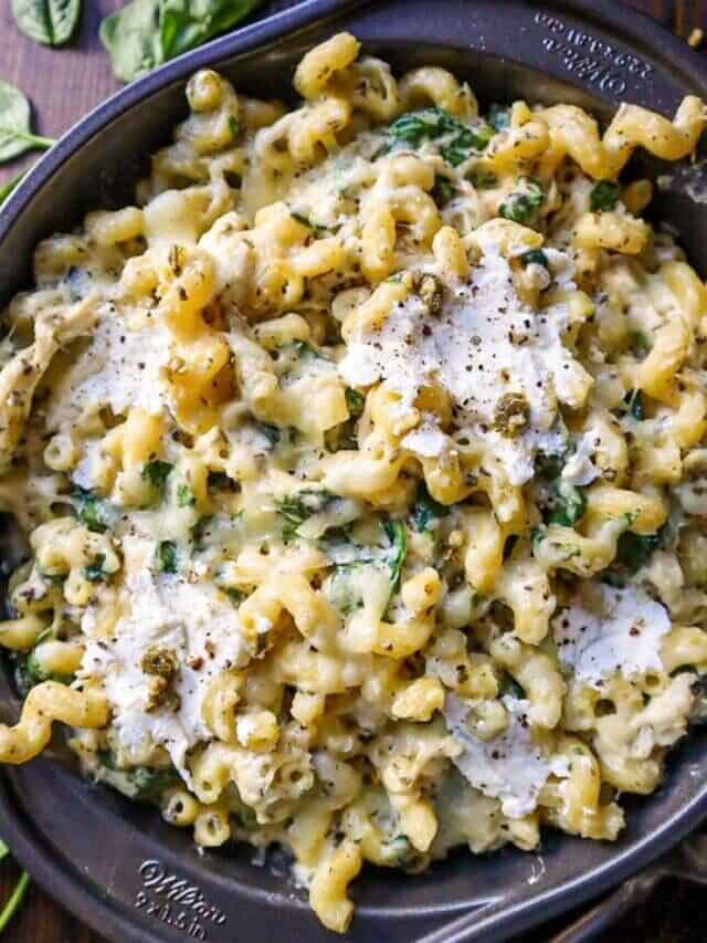 Cheesy Baked Pesto Chicken Pasta