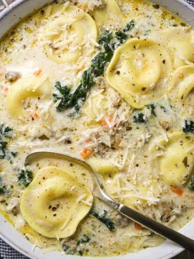 Creamy Sausage, Kale, & Ravioli Soup