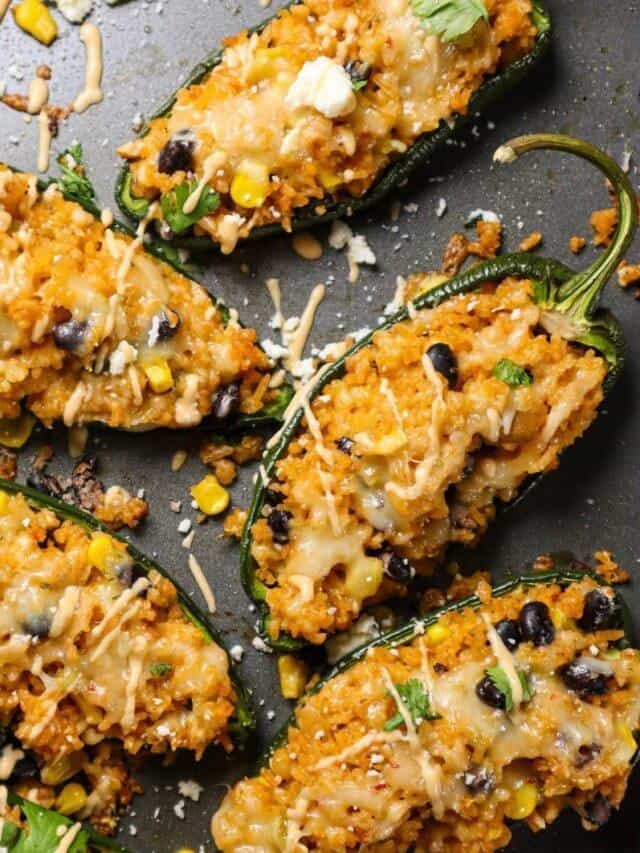 Queso & Rice Stuffed Poblano Peppers