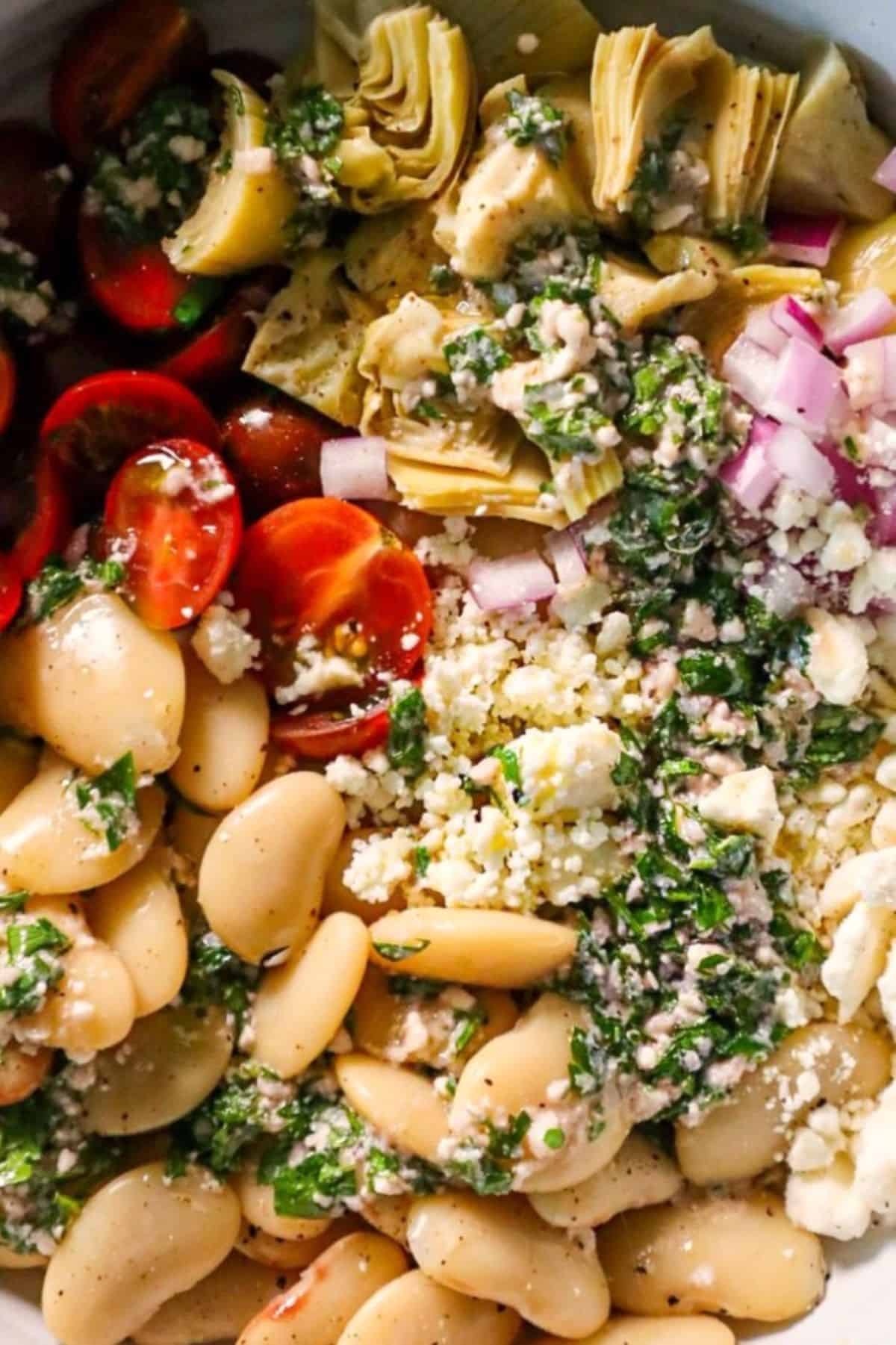 mediterranean white bean salad with feta dressing