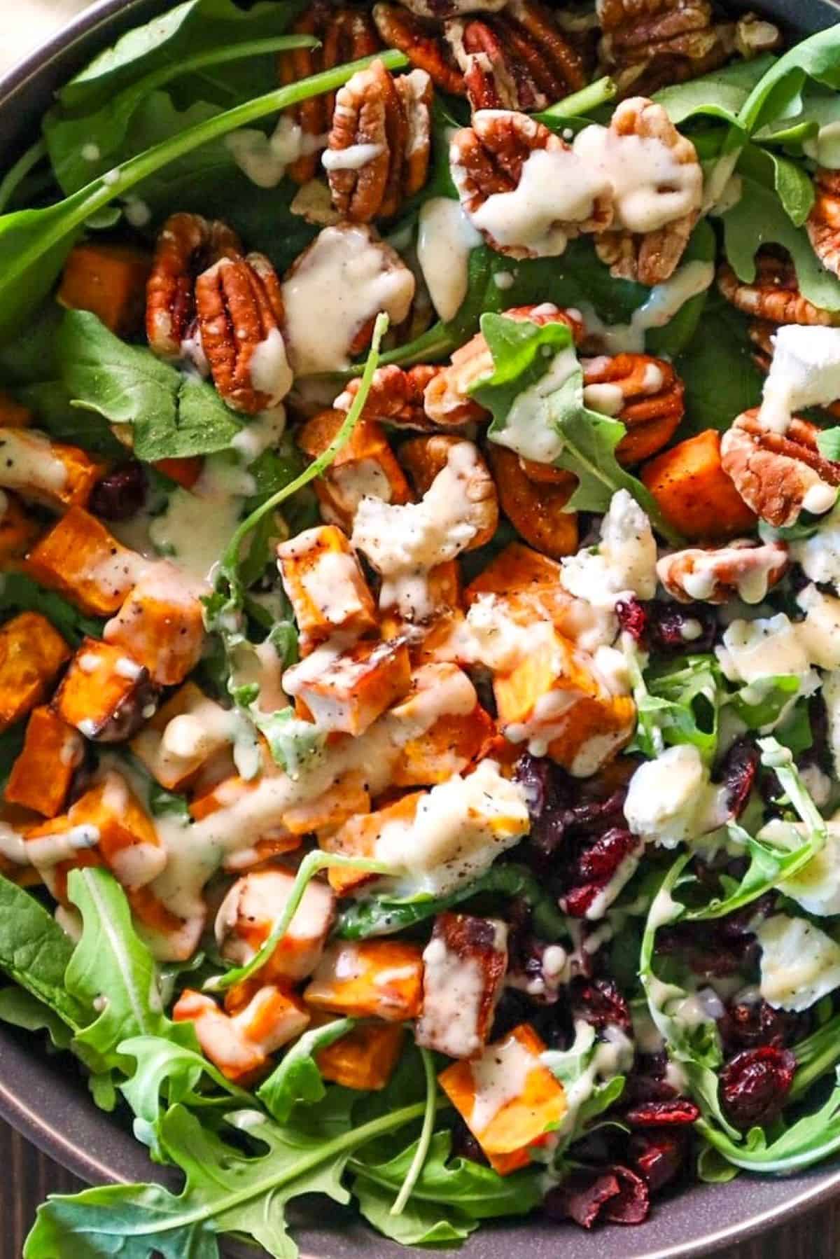 roasted sweet potato salad with spinach