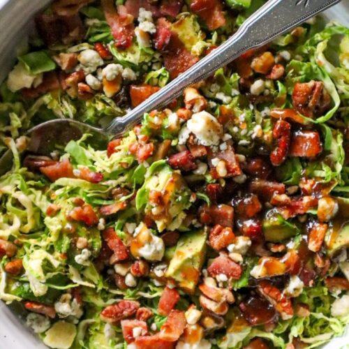 bacon gorgonzola shaved brussels sprout salad with fig dressing