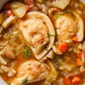 pierogi soup with kielbasa and cabbage