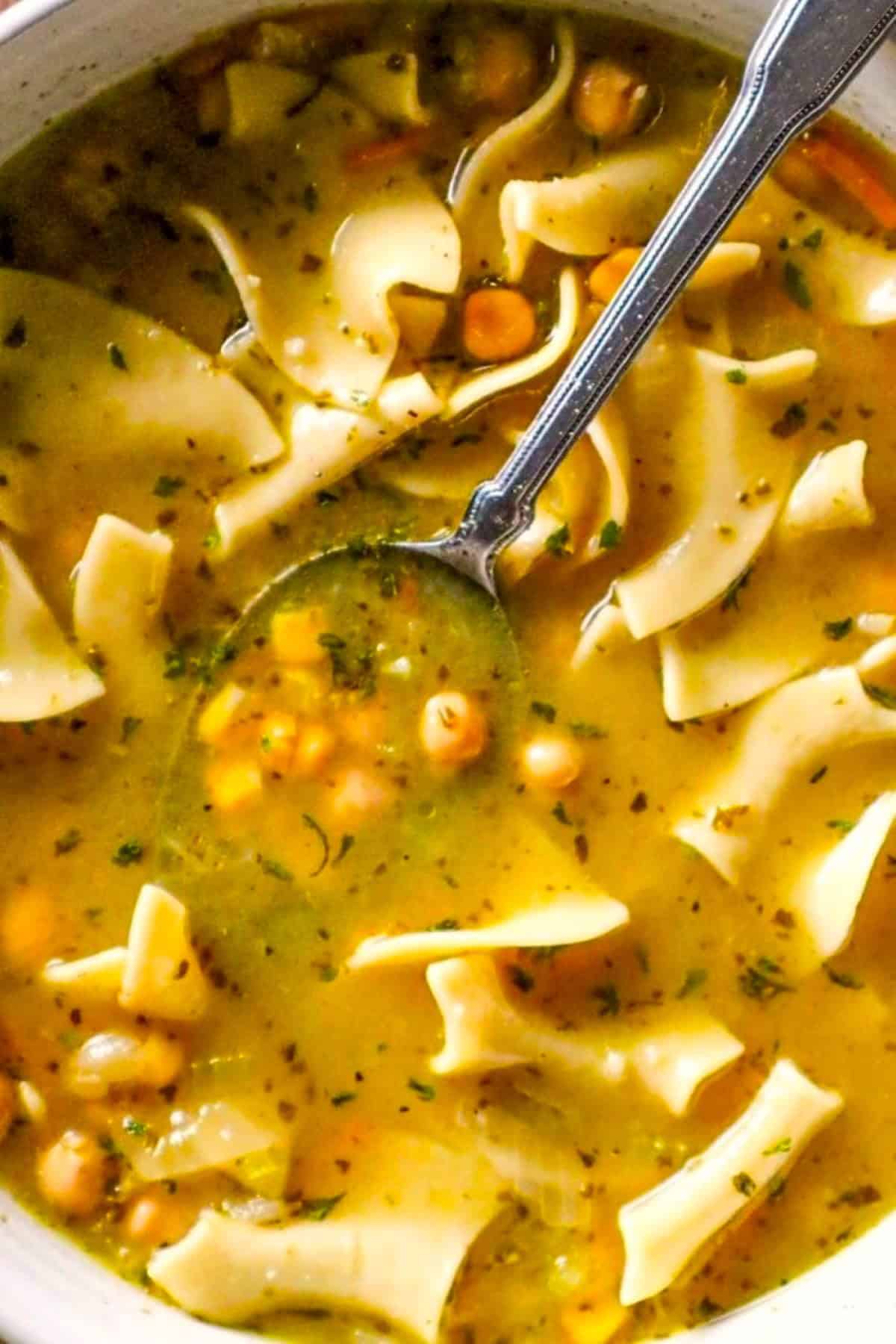 plant based chickpea and egg noodle soup