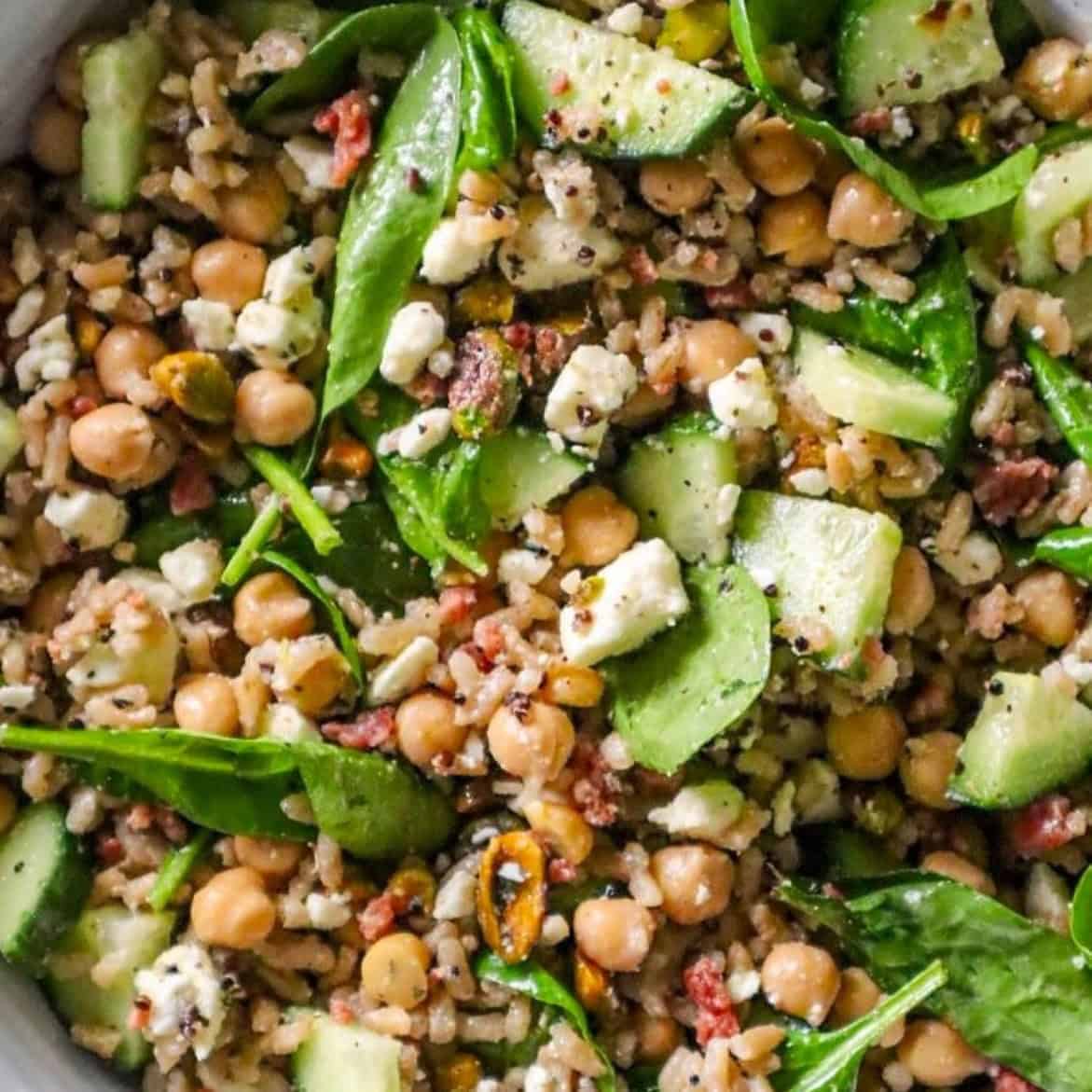 Image showcasing Brown Rice Salad with Feta- Must Love Garlic