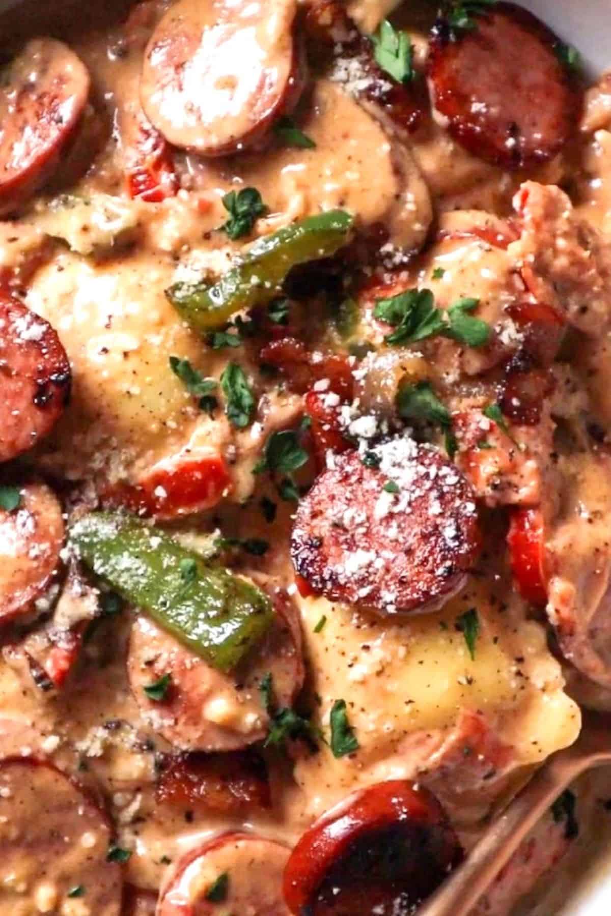 pasta and sausage in creamy cajun sauce