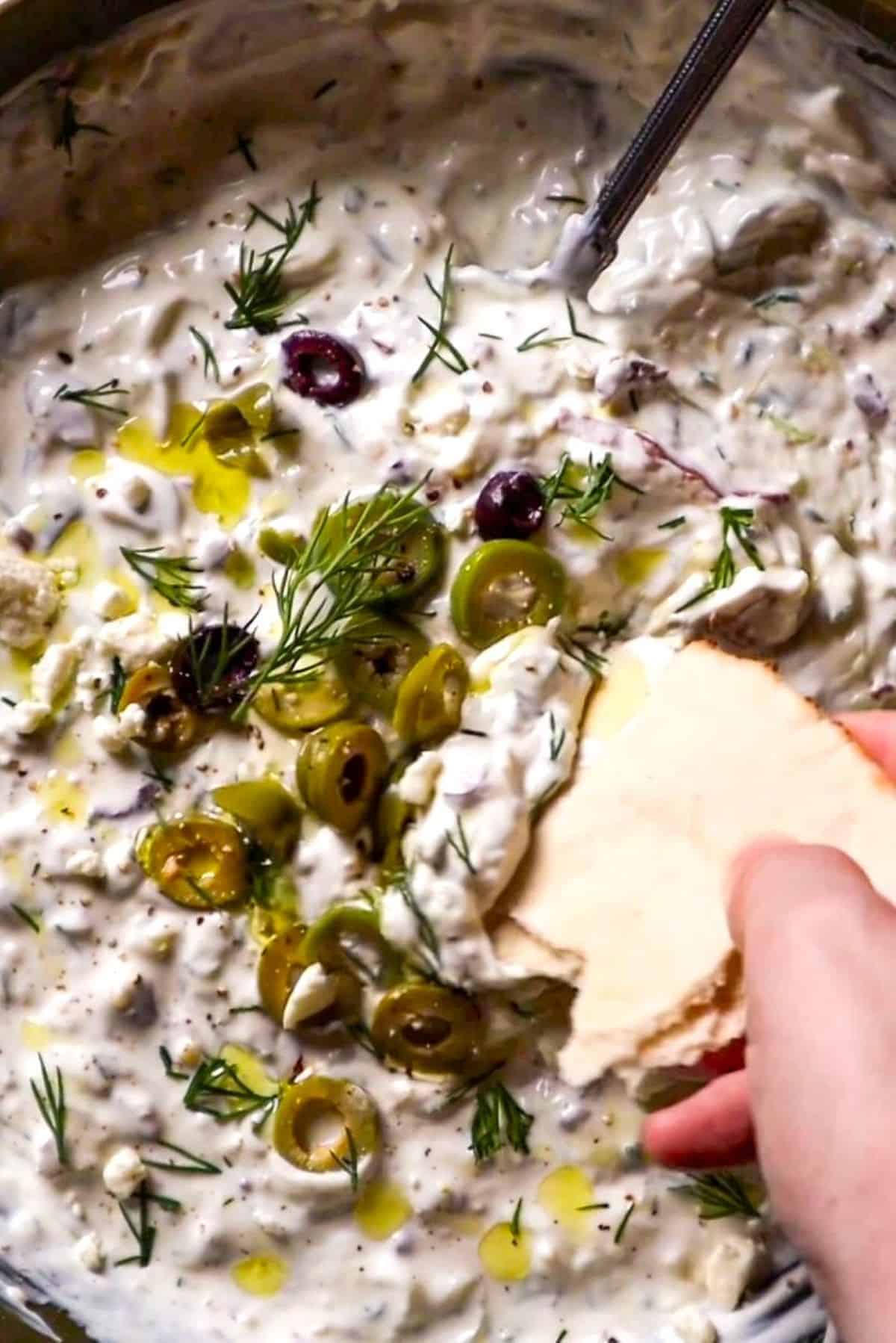 vegetable dip with greek yogurt and olives