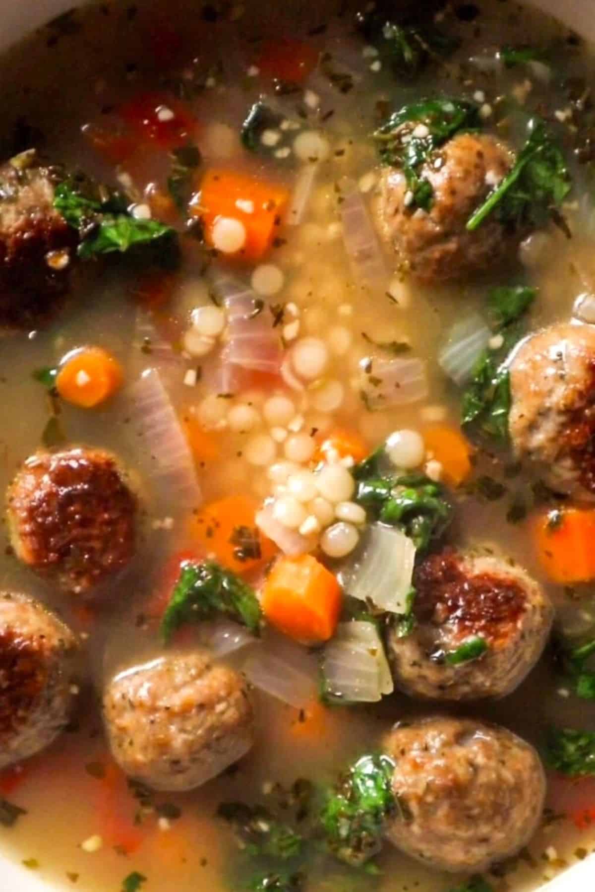 italian meatball soup with pesto