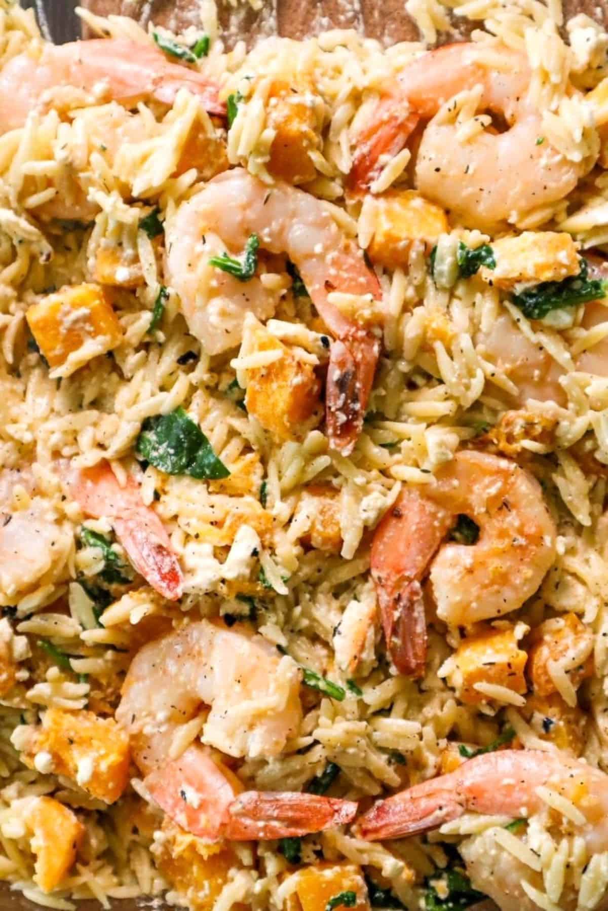 Baked Shrimp and Orzo Pasta with Feta & Roasted Butternut Squash
