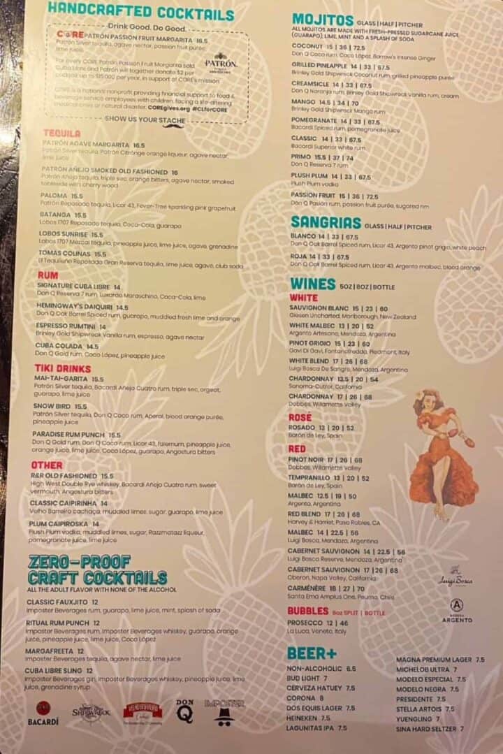 cuba libre orlando standard drinks menu