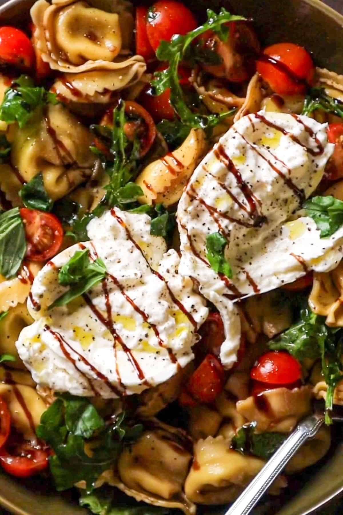 Caprese Tortellini Salad with Burrata & Balsamic Honey Dressing