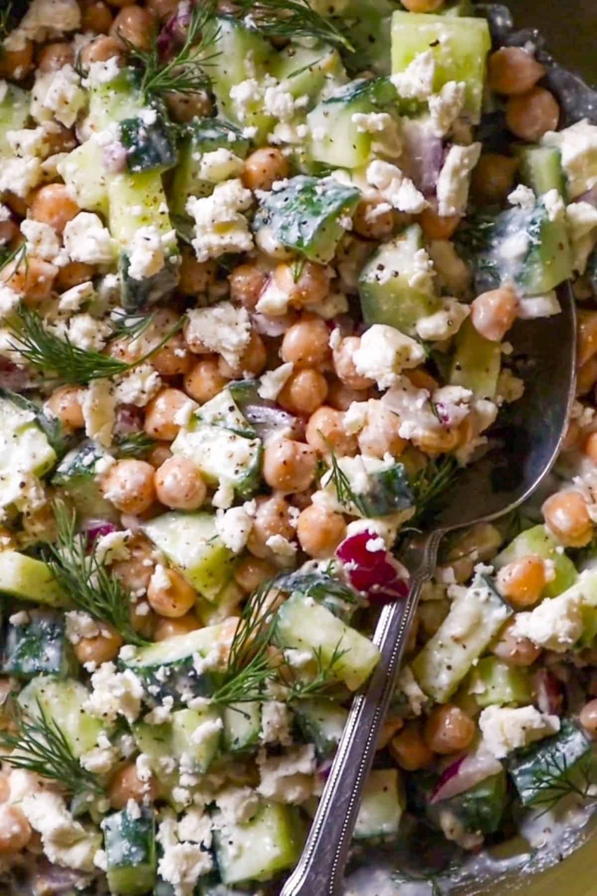 Chickpea Cucumber Feta Salad with Dill Yogurt Dressing