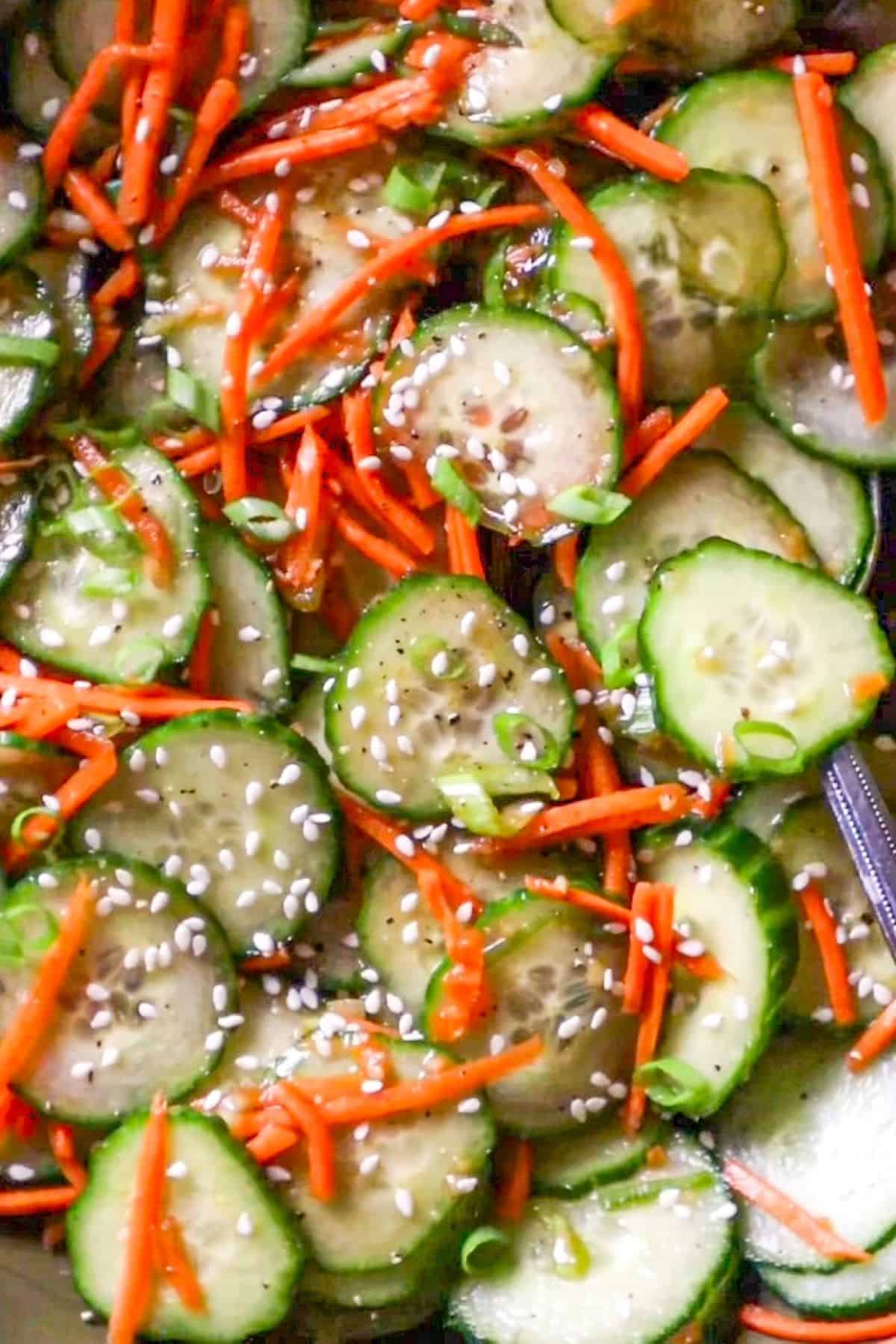 Crunchy Carrot Cucumber Salad with Garlic Honey Soy Sauce