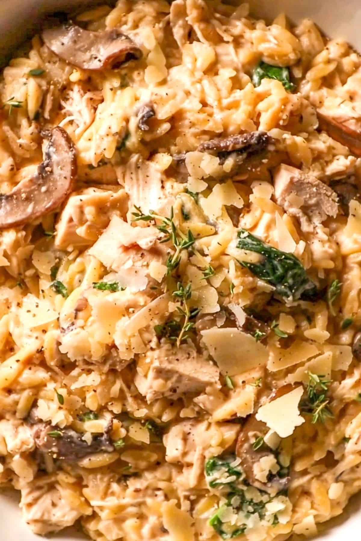 One Pot Creamy Lemon Chicken Orzo Pasta with Spinach