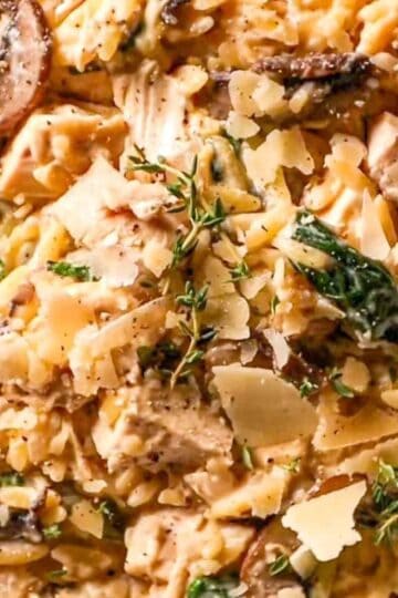 One-Pot Creamy Lemon Chicken Orzo Pasta with spinach