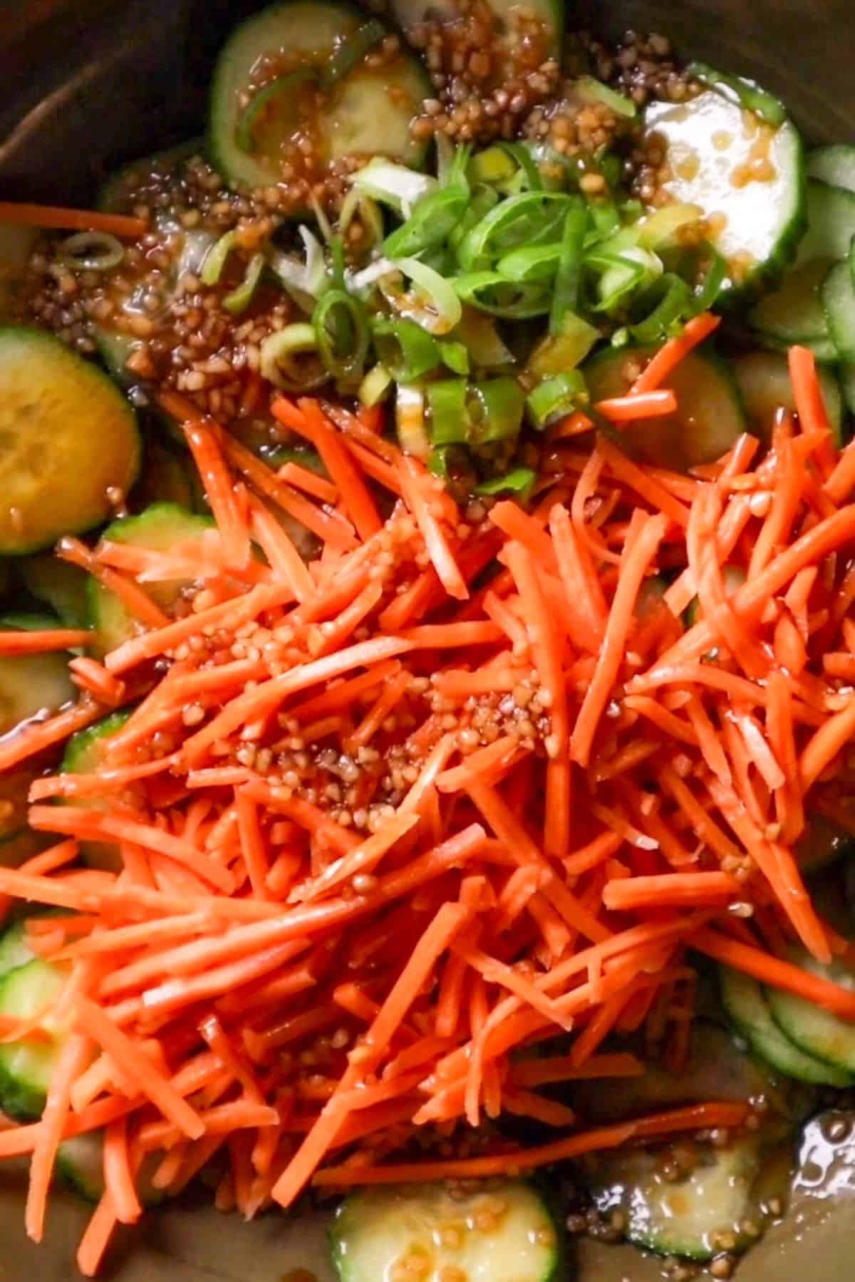 carrot cucumber salad with garlic honey soy sauce ingredients