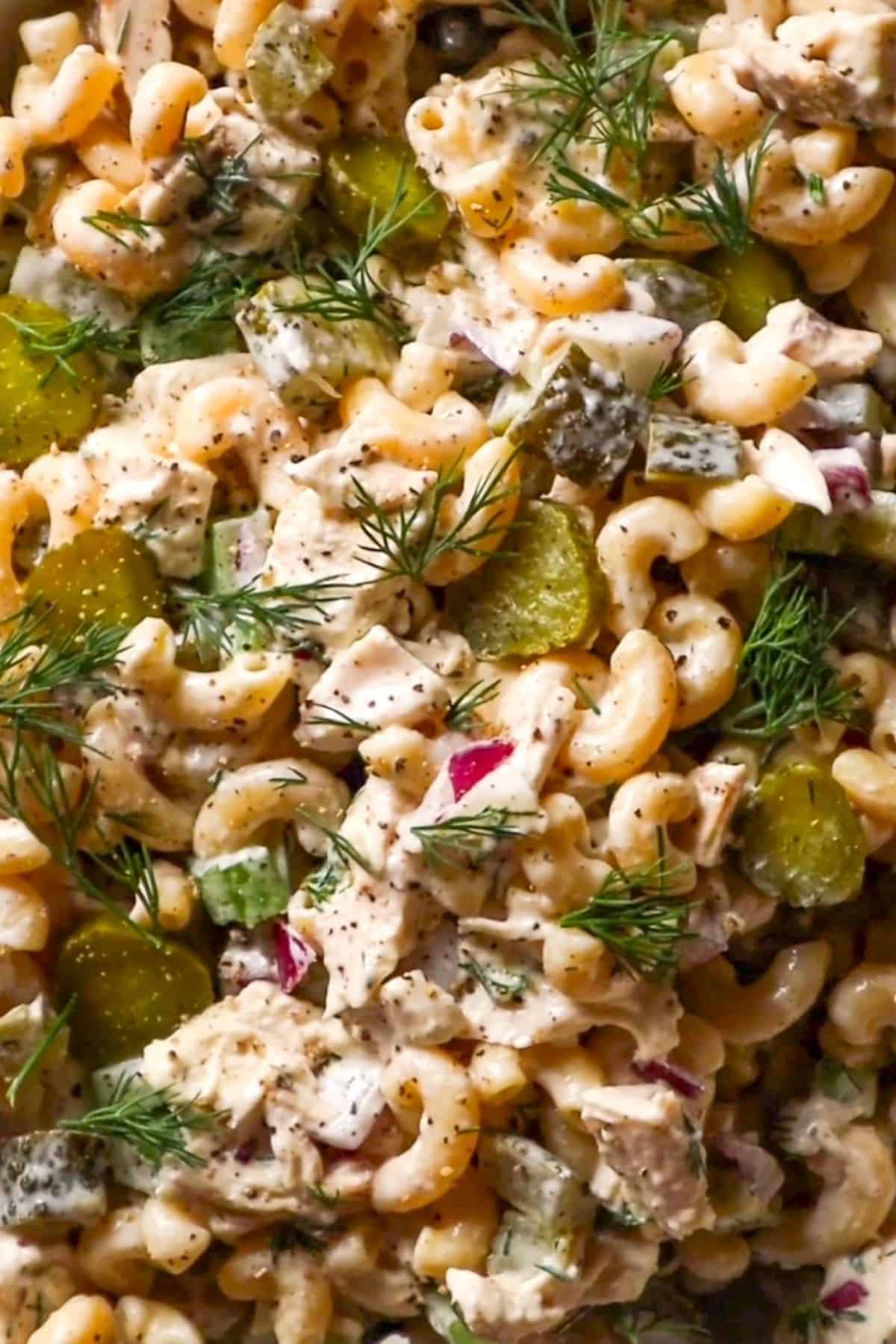 chicken macaroni salad with dill pickles