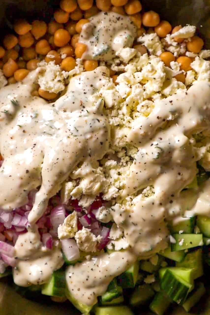 chickpea cucumber feta salad ingredients
