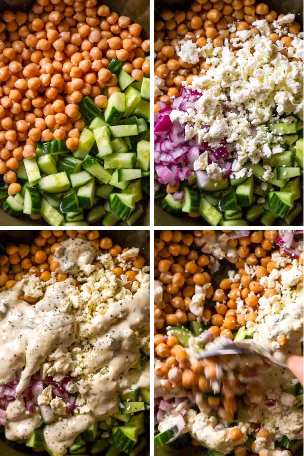 how to make Chickpea Cucumber Feta Salad with Dill Yogurt Dressing