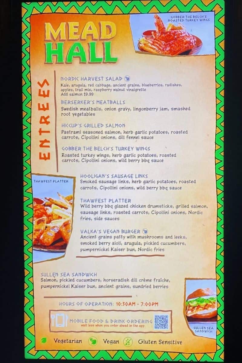 mead hall menu epic universe