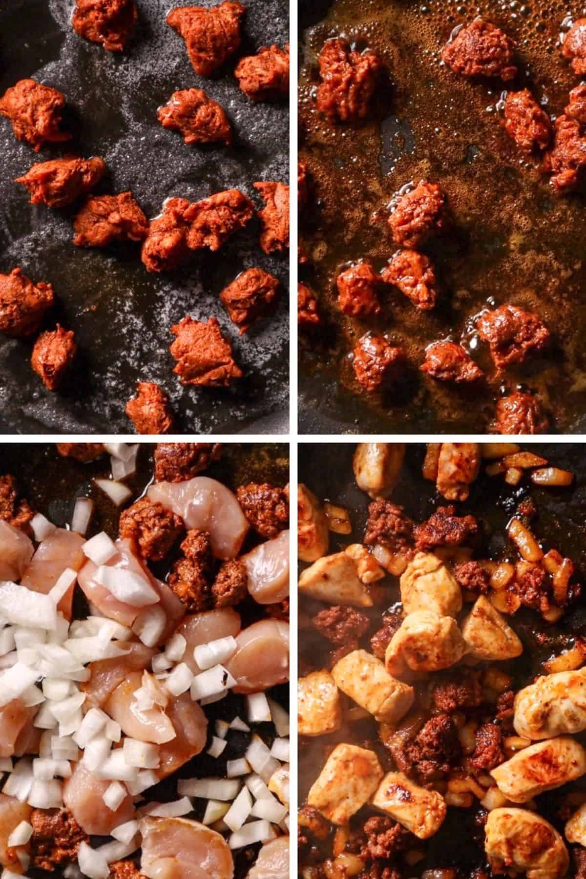 step by step collage how to cook chicken and chorizo