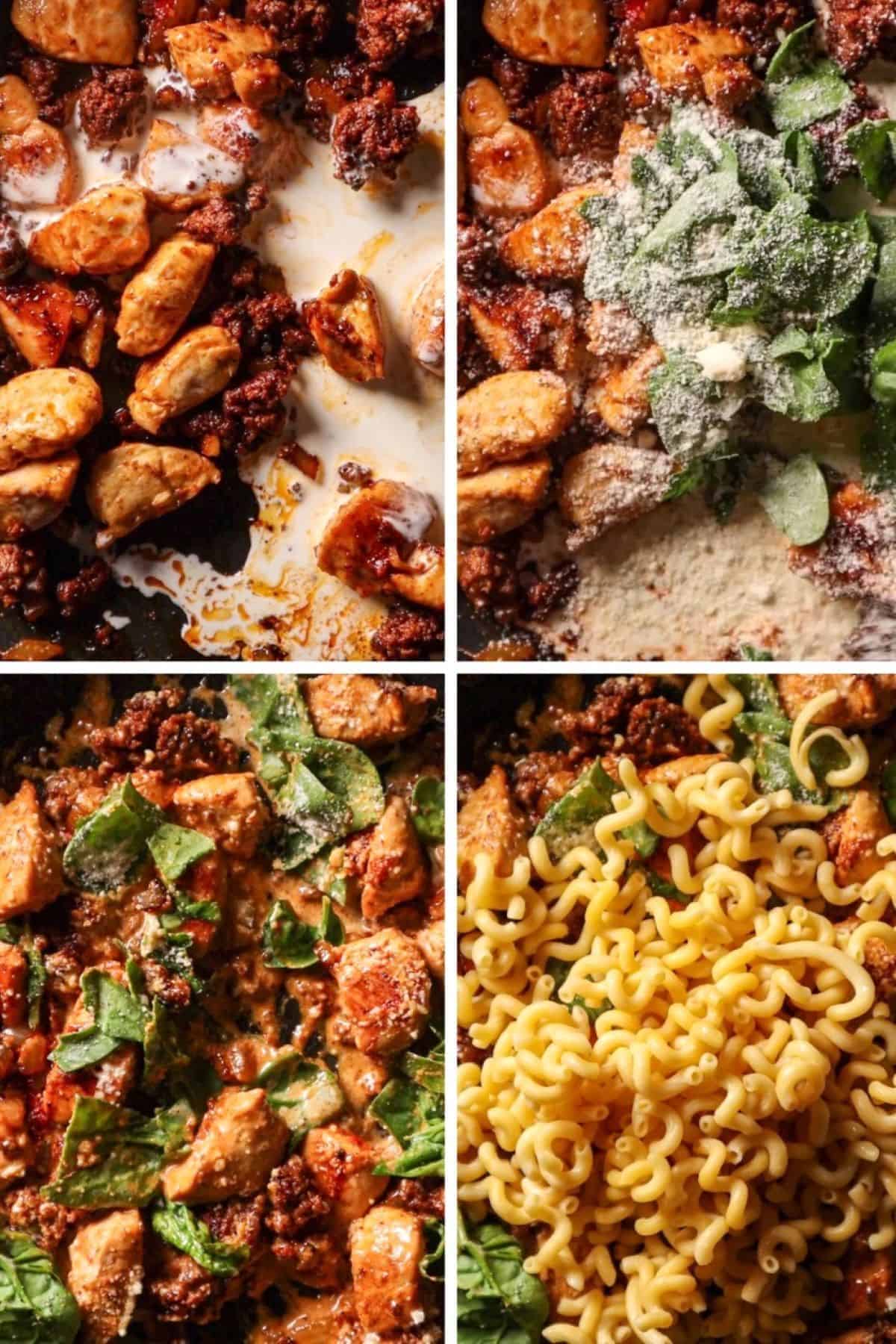 step by step collage how to make chicken chorizo pasta