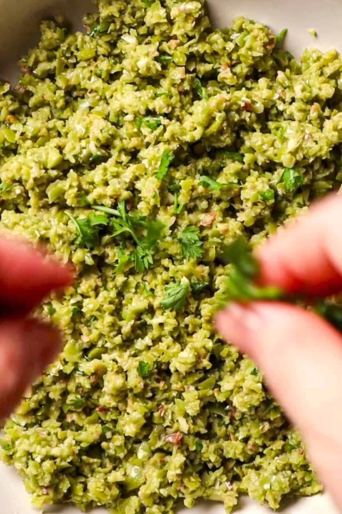 green olive tapenade with parsley
