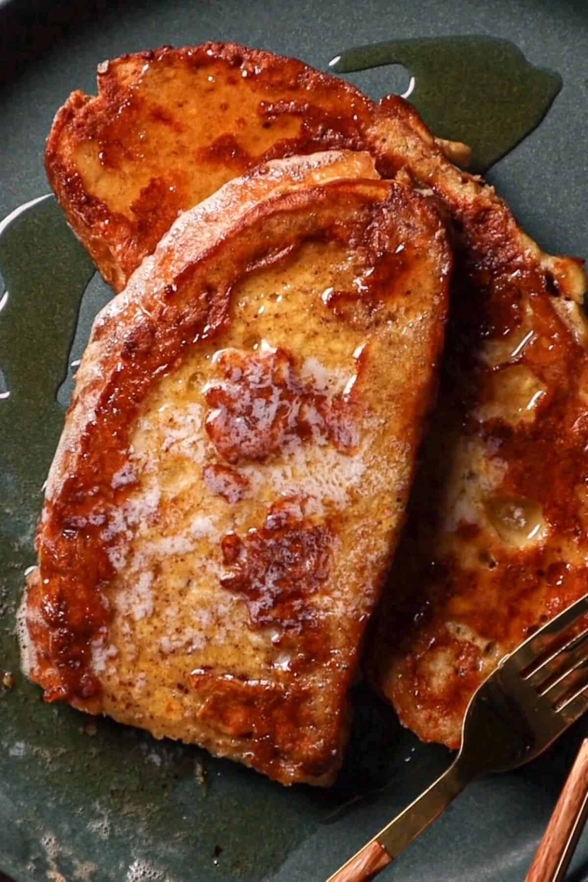 sourdough french toast with syrup and butter