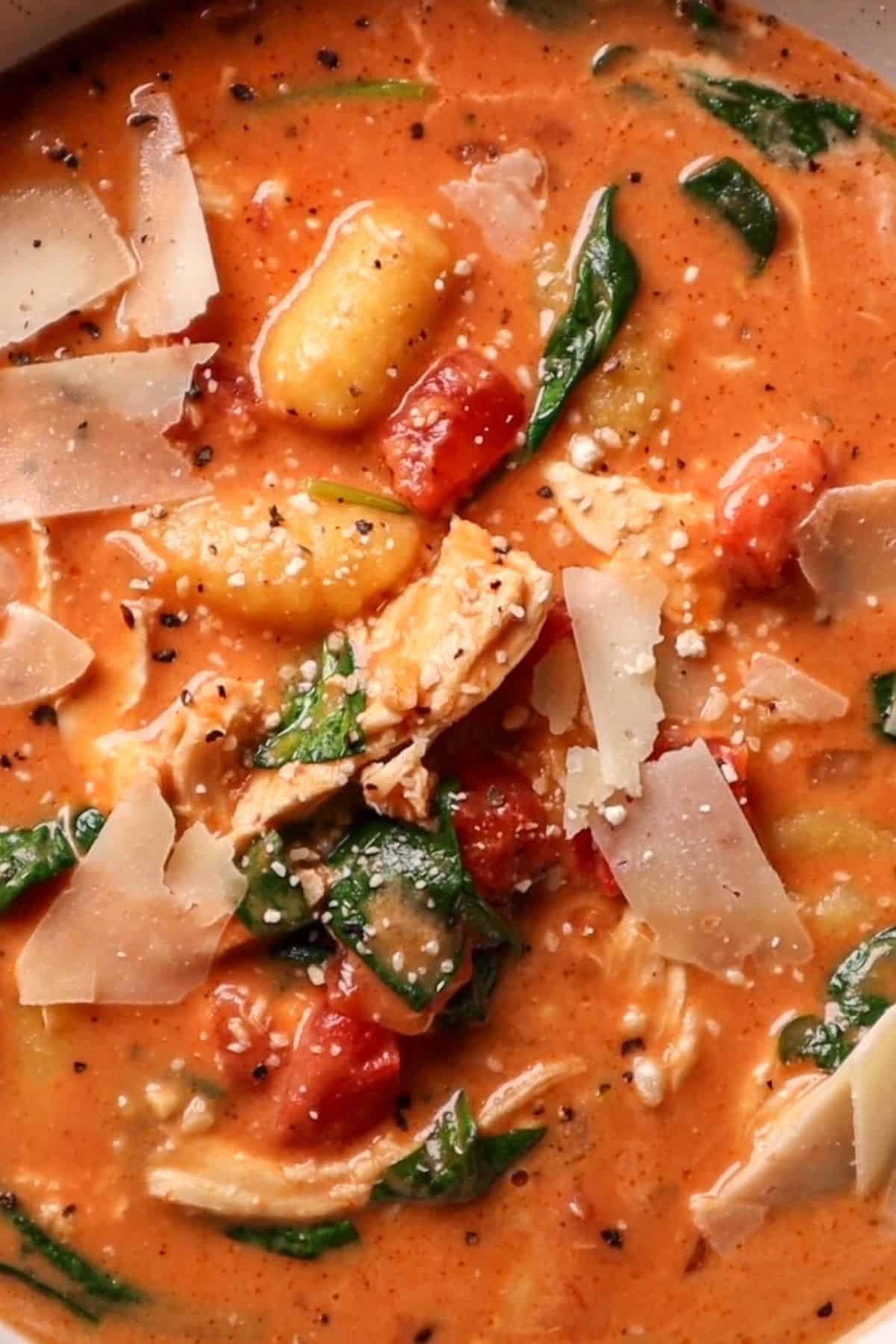 italian chicken gnocchi soup with parmesan