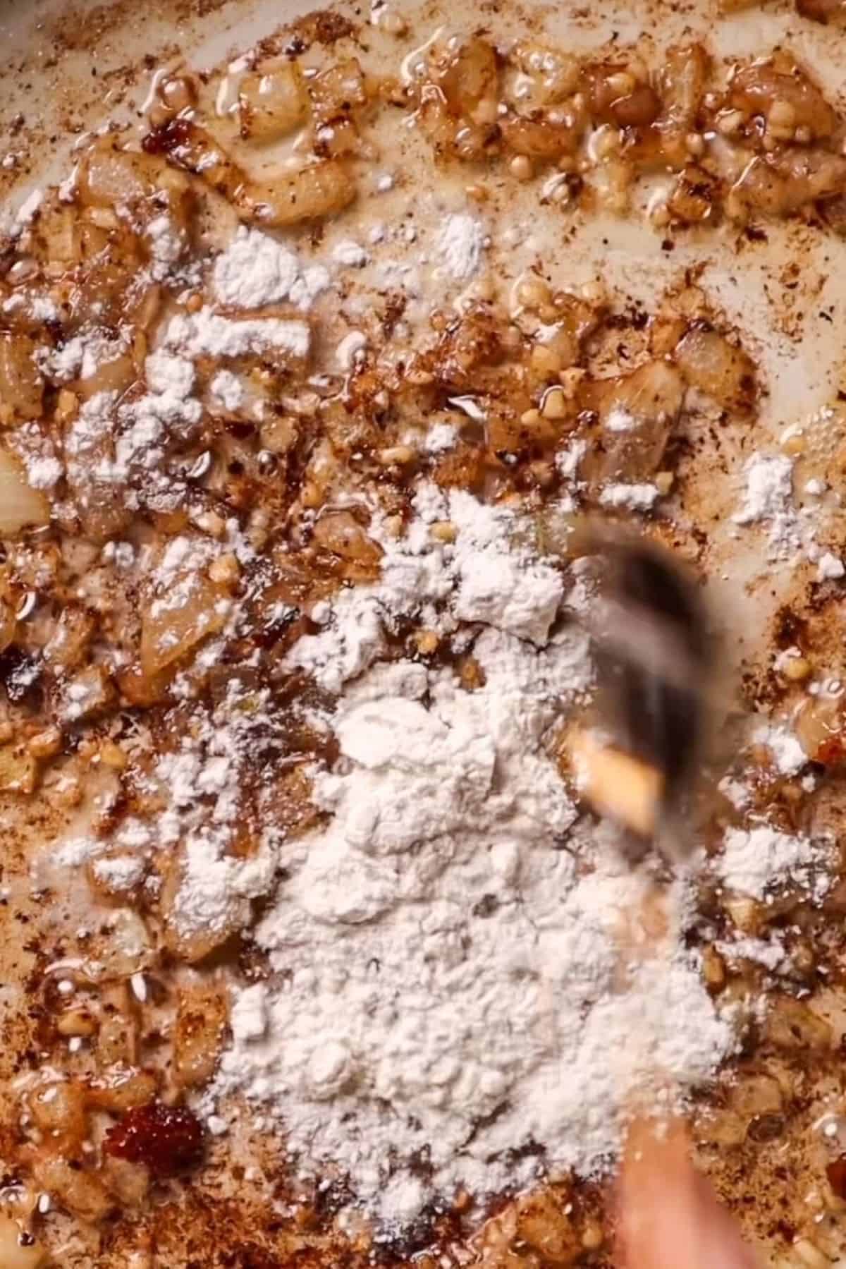 sauteed onions and garlic with flour for roux