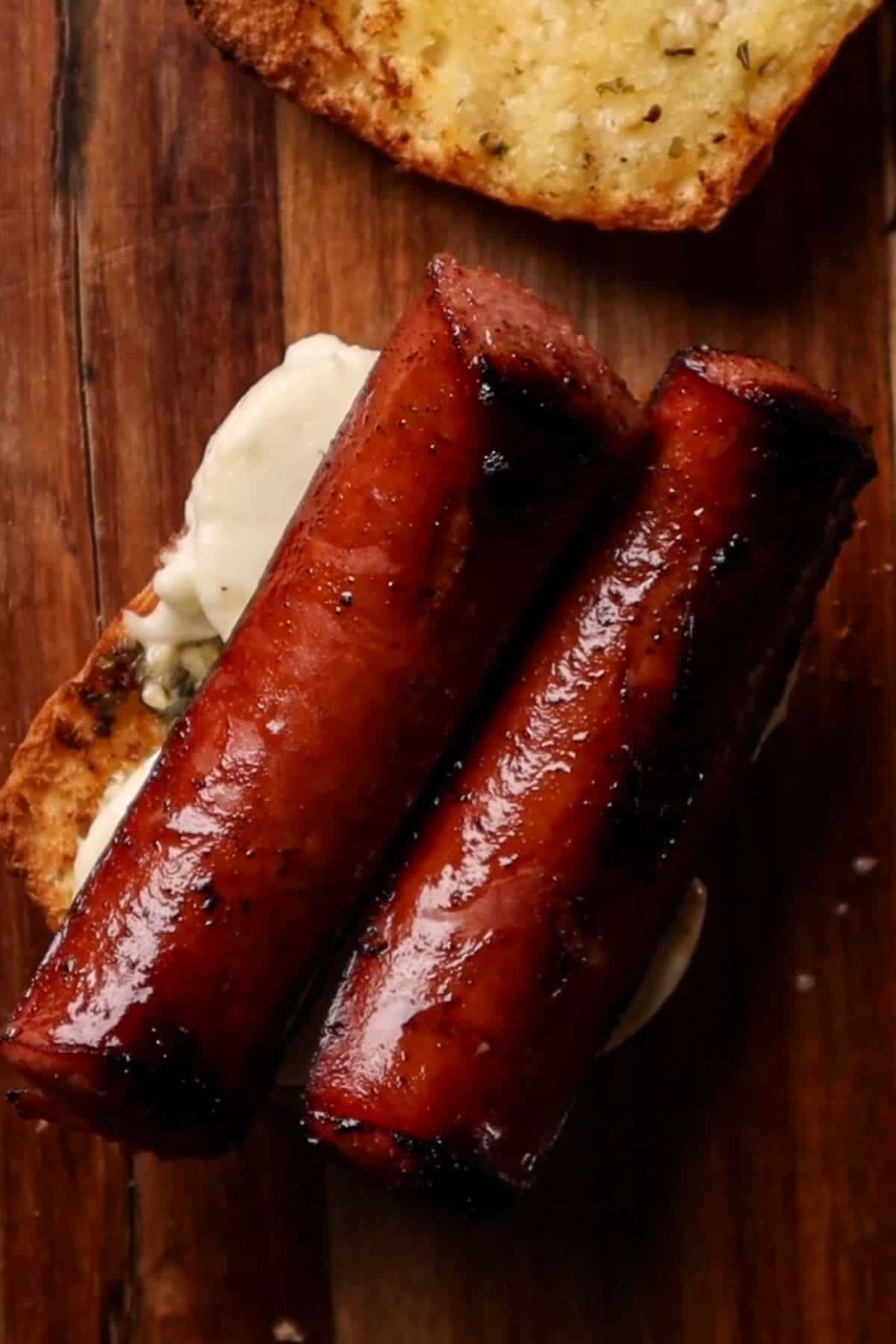 smoked sausage sandwich with mozzarella