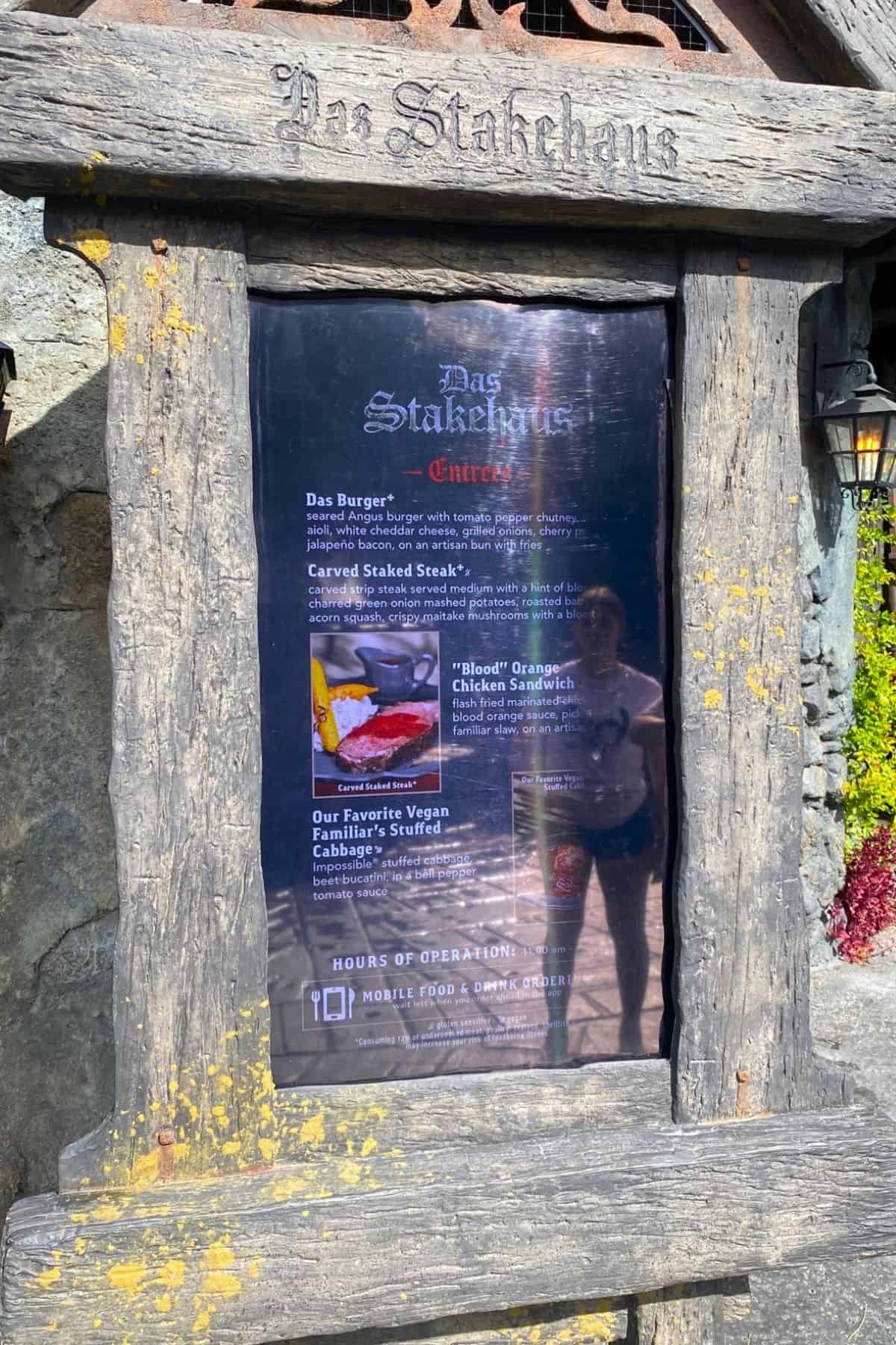 das stakehaus exterior menu baord