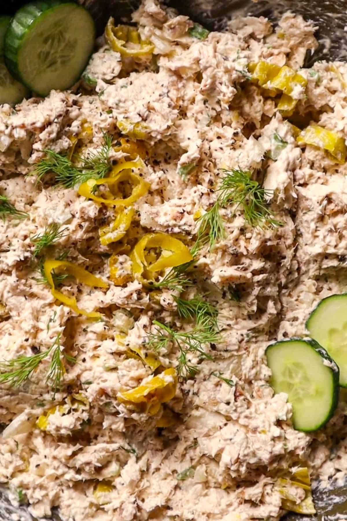 peperoncini chicken salad dressed with dill and cucumbers