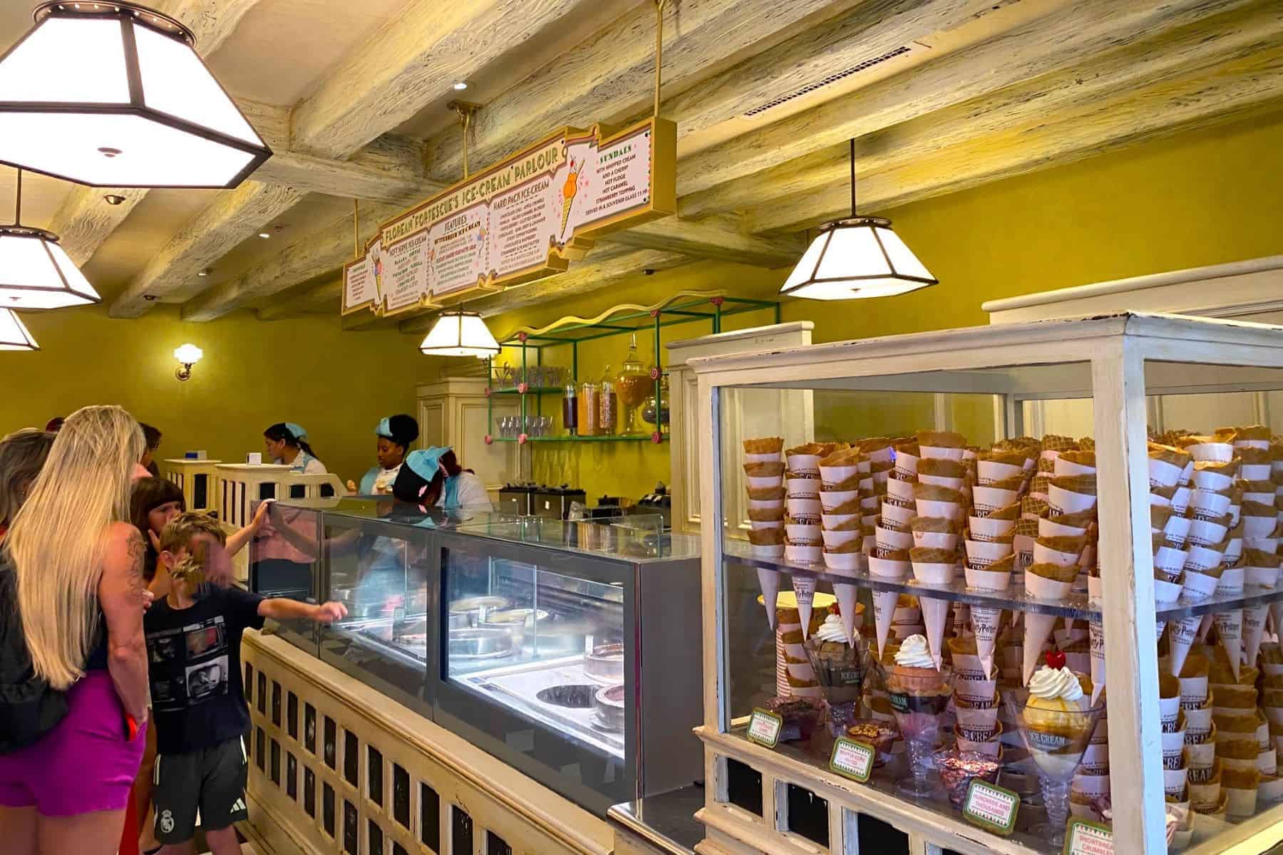 Florean Fortescue's Ice-Cream Parlour interior counter and menu