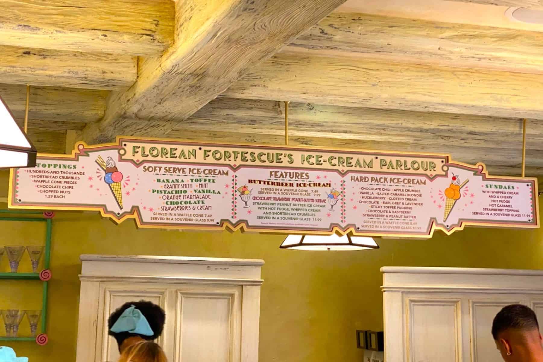 Florean Fortescue's Ice-Cream Parlour menu