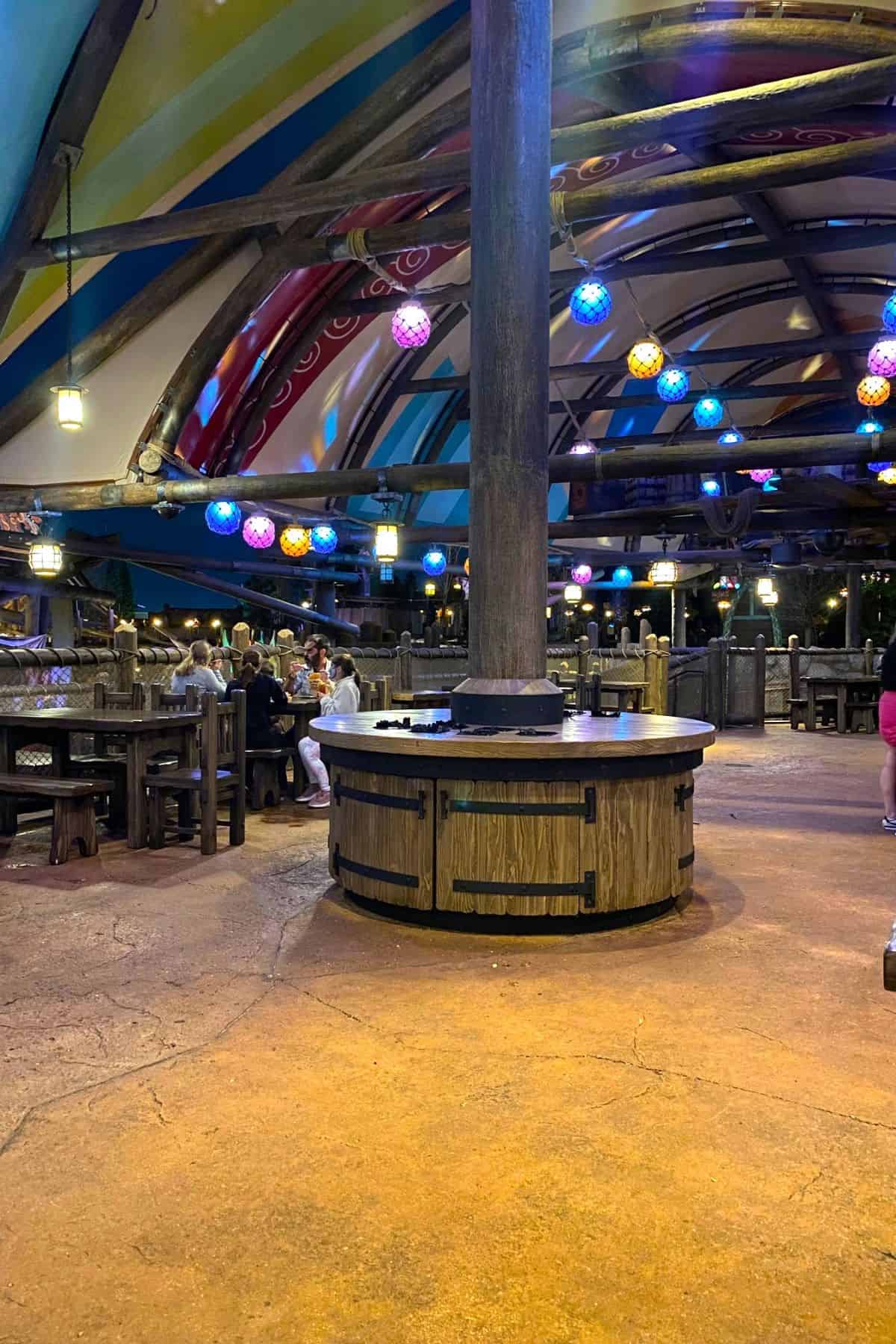 epic universe spit fyre grill seating area