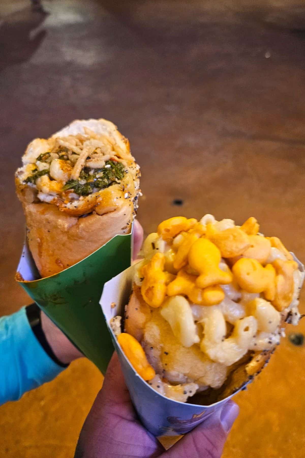 spit-fyre-grill-classic-mac-and-cheese-cone-and-dragon-fire-chicken-spire