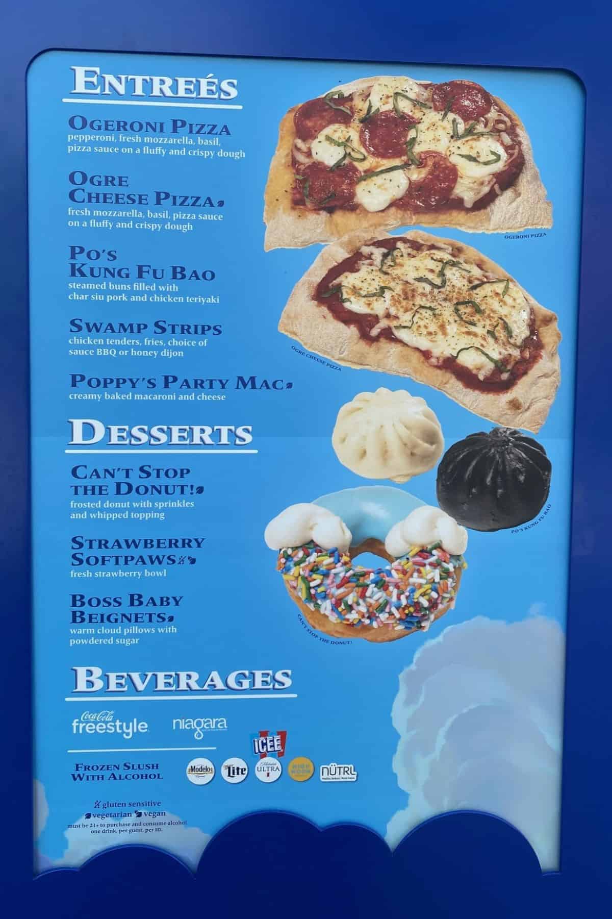 dreamworks imagine cafe menu