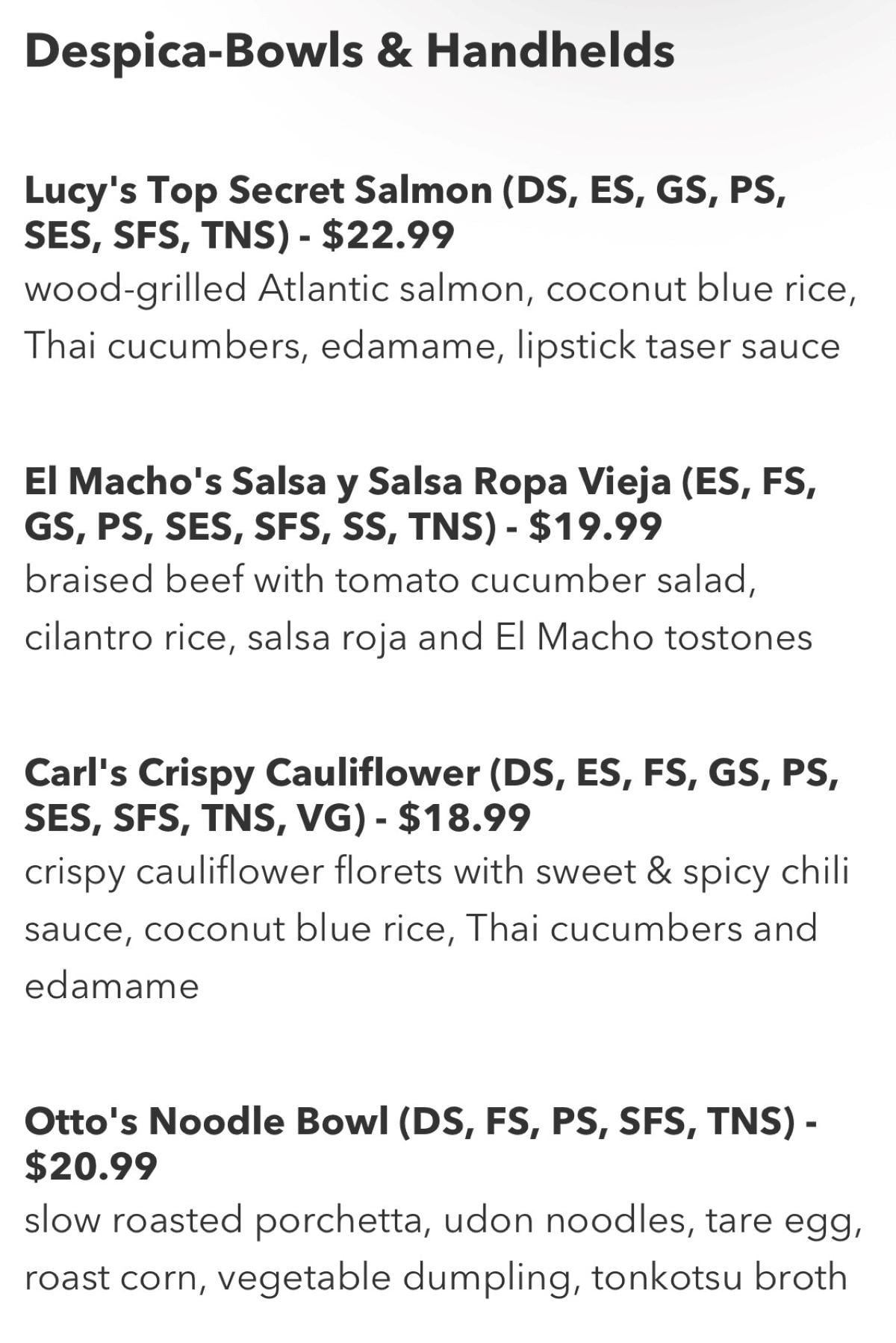 minions cafe bowl and sandwich menu
