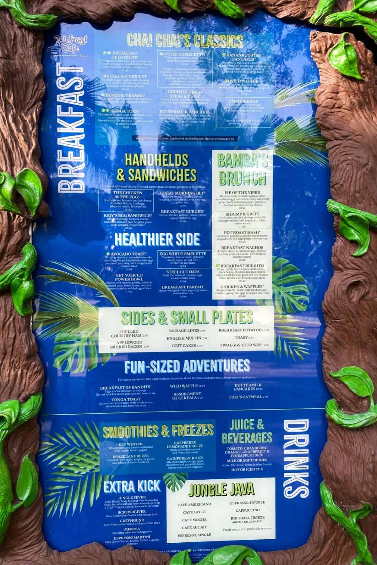 rainforest cafe exterior breakfast menu