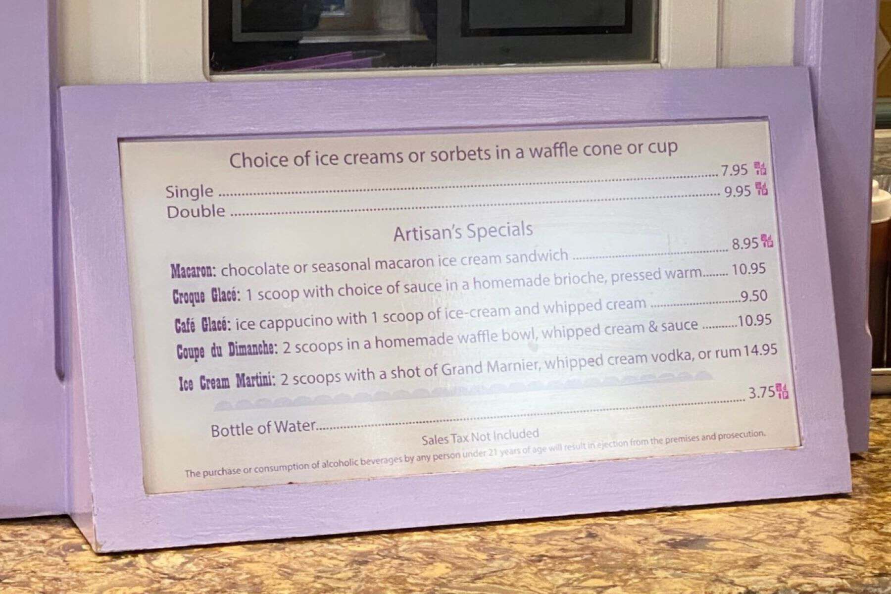 L'Artisan des Glaces epcot menu