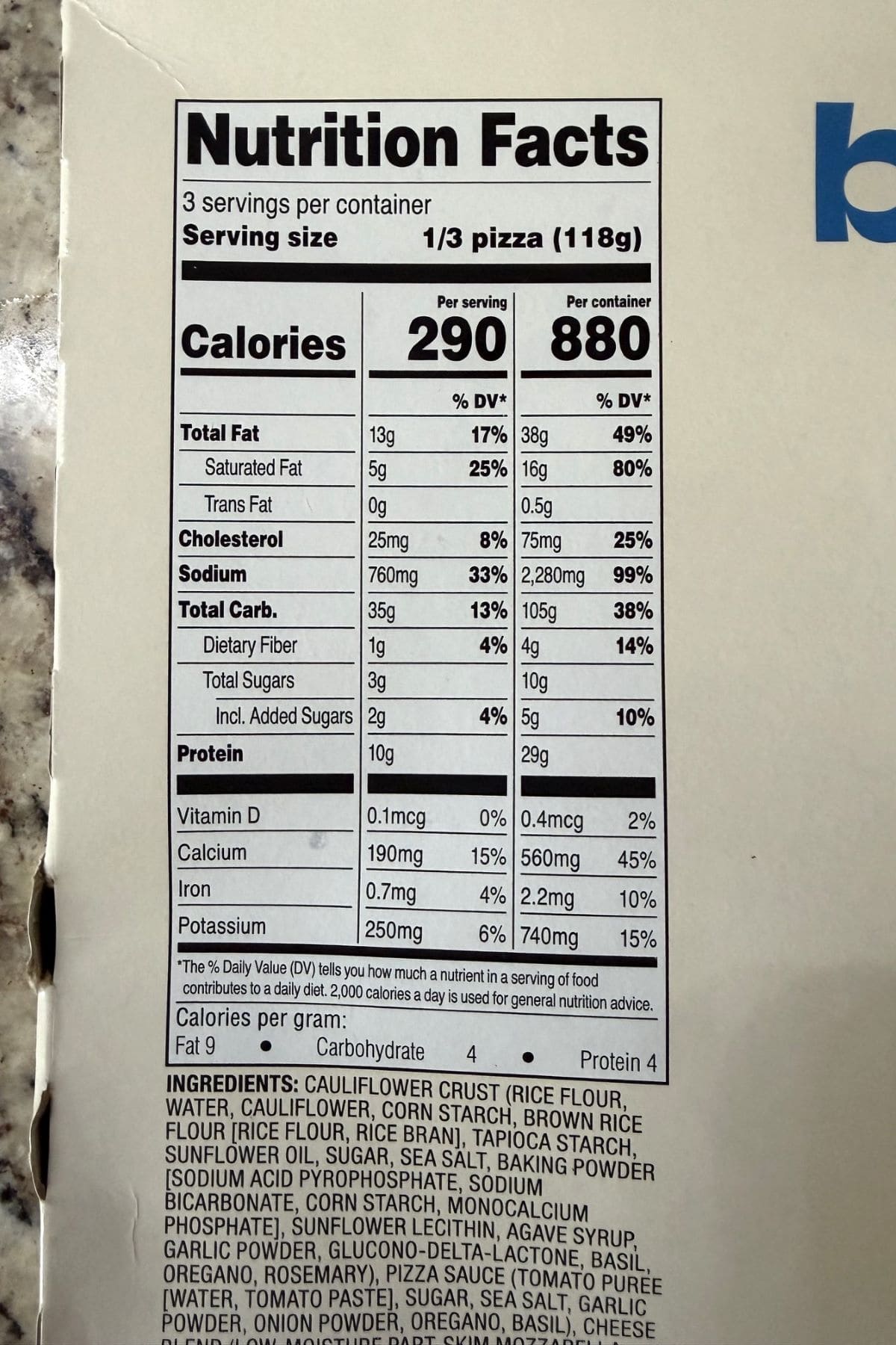 bettergoods gluten free cauliflower thin crust pepperoni pizza nutrition