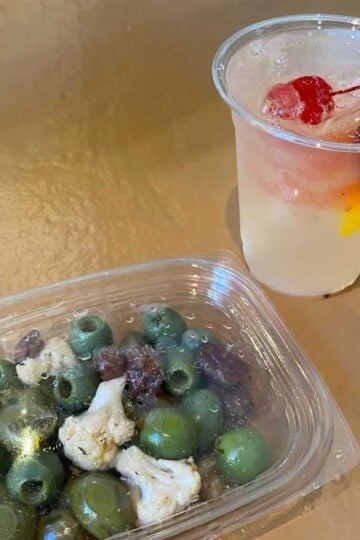 epcot sangria stand white sangria and mediterranean olives